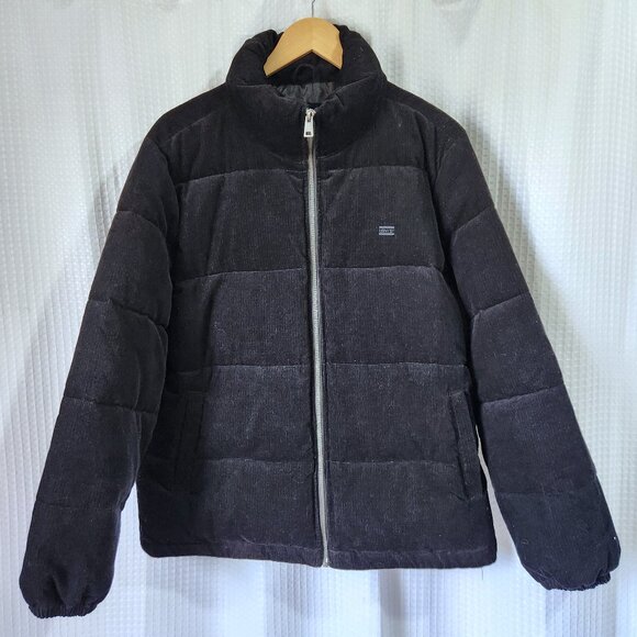 Levi Strauss Winter Jacket Women's XL Black Corduroy Puffer Coat Full Zip - Picture 1 of 12